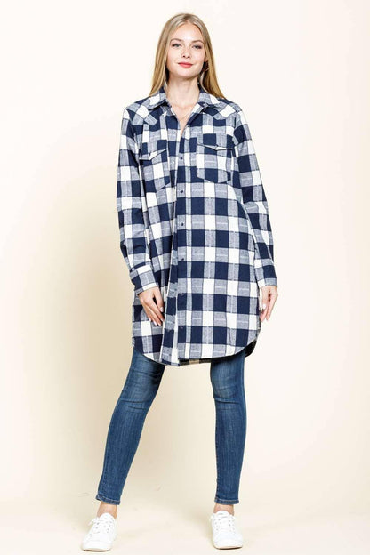 PLAID SNAP BUTTON DOWN CHEST POCKETED SHIRT - Southern Sassy Boutique