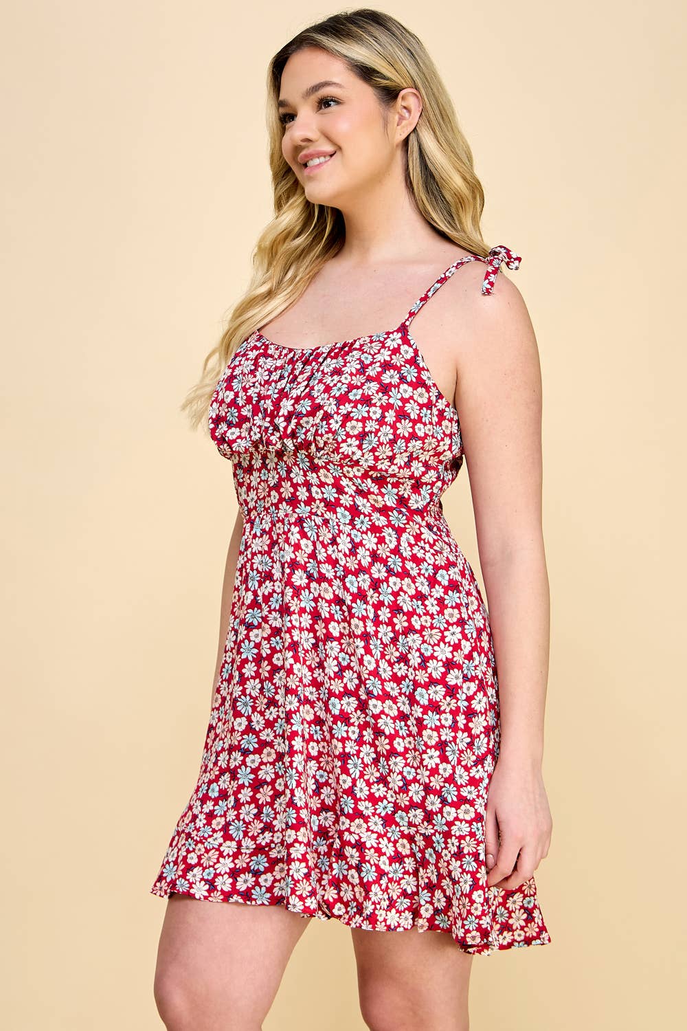 Curvy Floral Tie Mini Dress