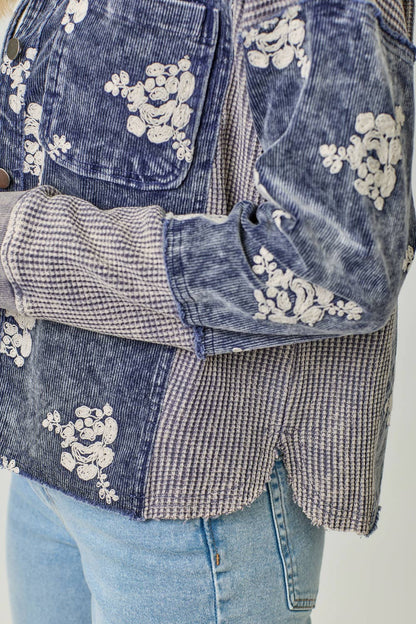 Flower Embroidery Hoodie Jacket