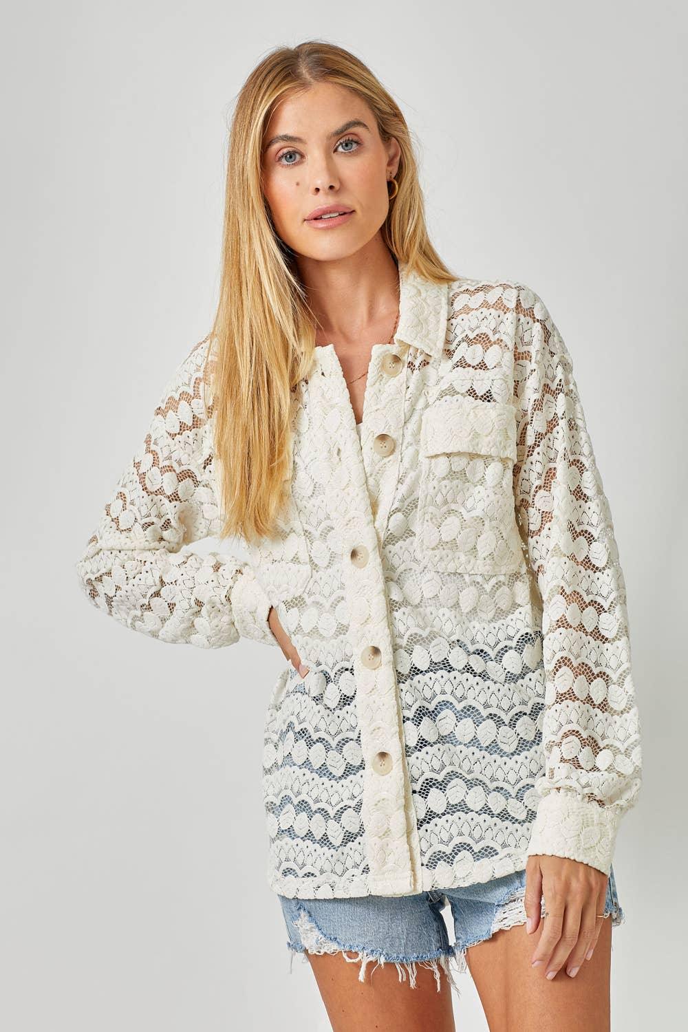 Button Down Lace Shacket - Southern Sassy Boutique