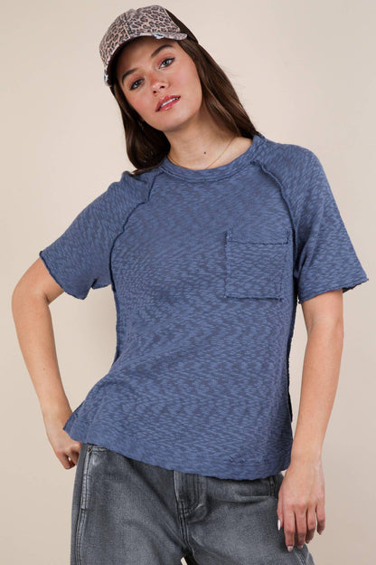 Solid Casual Knit Top with Patch Pocket - Southern Sassy Boutique