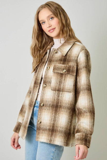 Button Down Plaid Fur Jacket - Southern Sassy Boutique