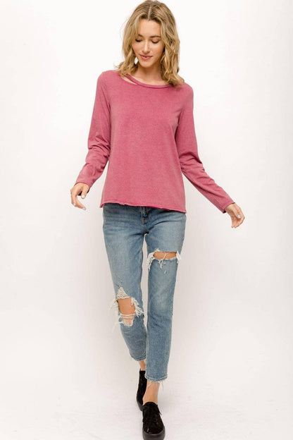 Cut-Out Long Sleeve Top - Southern Sassy Boutique