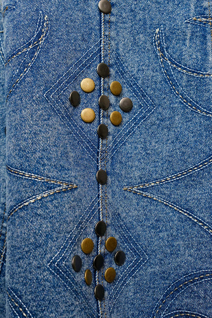 Studded Western Buckle Stretch Denim Dress