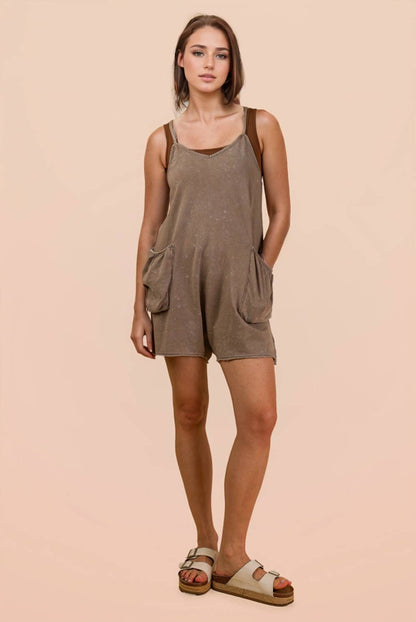 Mineral Washed Sleeveless Casual Knit Romper