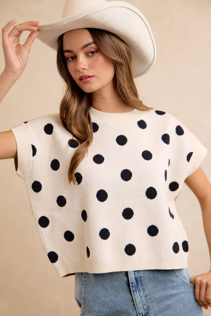 Polka Dot Knit Sleeveless Sweater