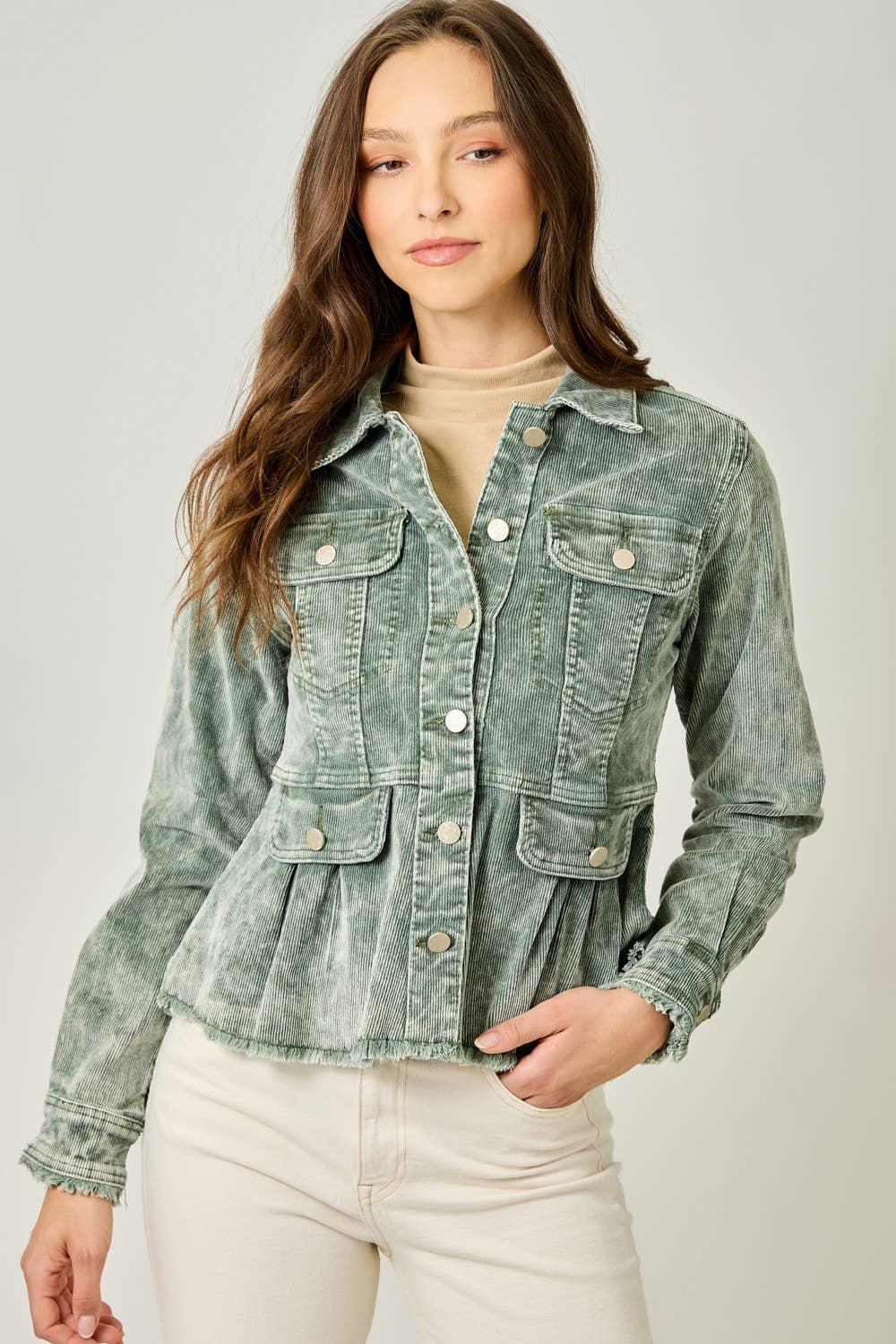 Washed Corduroy Peplum Jacket - Southern Sassy Boutique