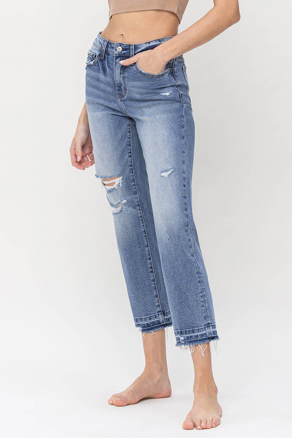 HIGH RISE CROP STRAIGHT JEANS - Southern Sassy Boutique