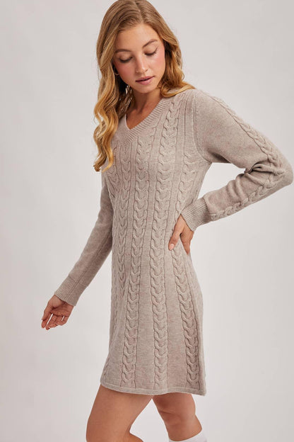 CABEL KNIT V-NECK SWEATER MINI DRESS - Southern Sassy Boutique
