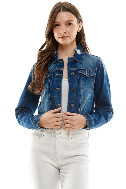 Ladies Distressed Denim Jacket - Southern Sassy Boutique