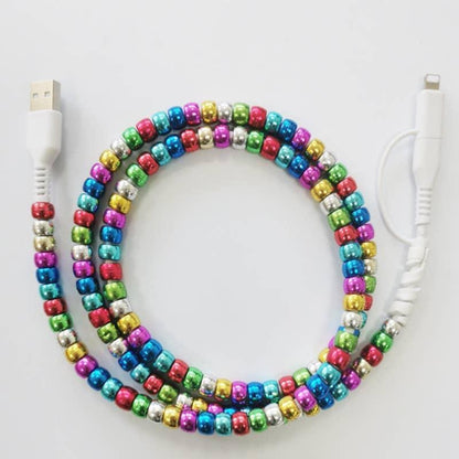Metallic gloss Beaded Charging Cable 2 in 1 Phone Charger - Southern Sassy Boutique