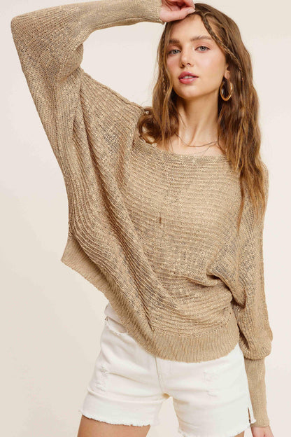 Lightweight Dolman Sleeve Boat Neck Sweater Top - Southern Sassy Boutique