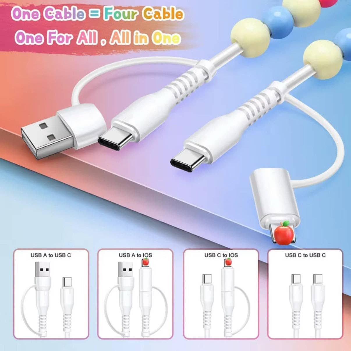 Silver & Pearl Bow 4-in-1 Beaded Charging Cable