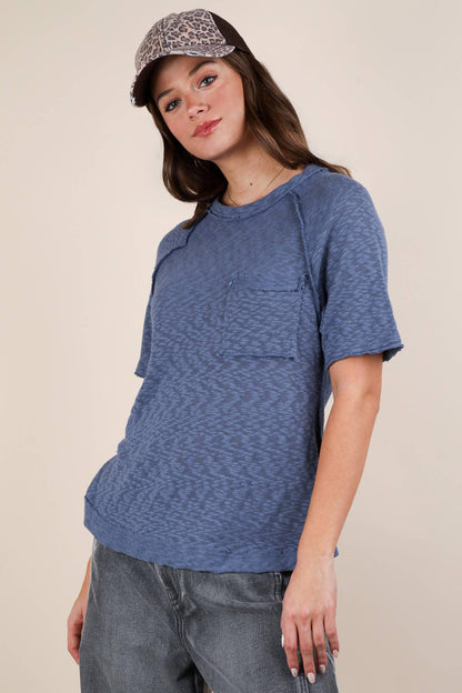 Solid Casual Knit Top with Patch Pocket - Southern Sassy Boutique