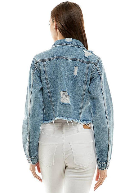 Ladies Distressed Denim Jacket - Southern Sassy Boutique