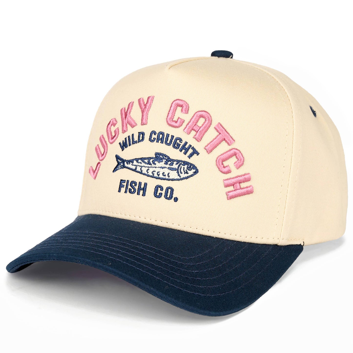 Lucky Catch Embroidered Letter on Two Tone Trucker Hat