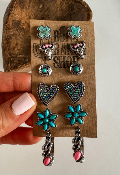 Western Navajo Style Rhinestone Stud Stud Earring Set - Southern Sassy Boutique