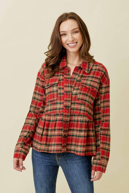 Peplum Plaid Shacket - Southern Sassy Boutique