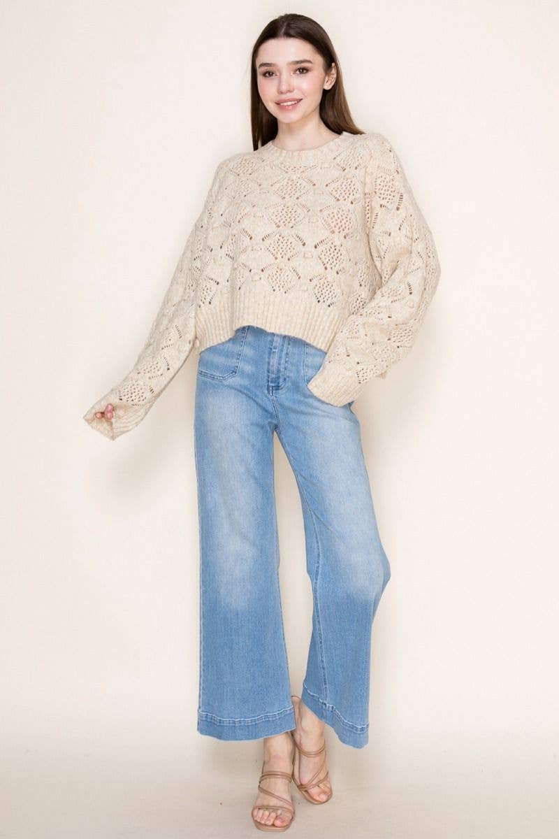 Long Sleeve Solid Knit Top with Side Buttons