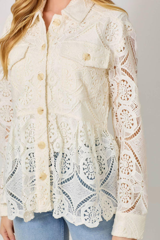 Lace Peplum Trucker Jacket - Southern Sassy Boutique