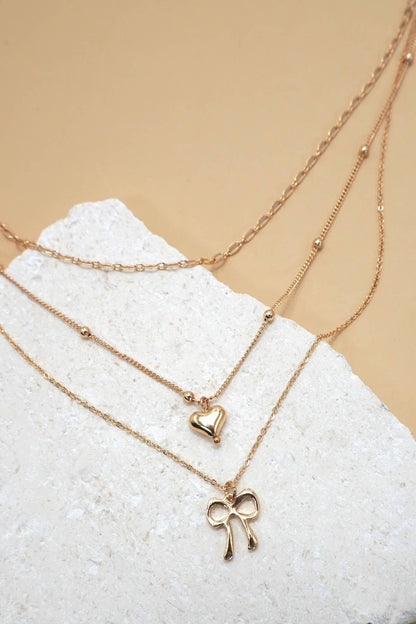 Multi-Layer Boa & Heart Charm Necklace