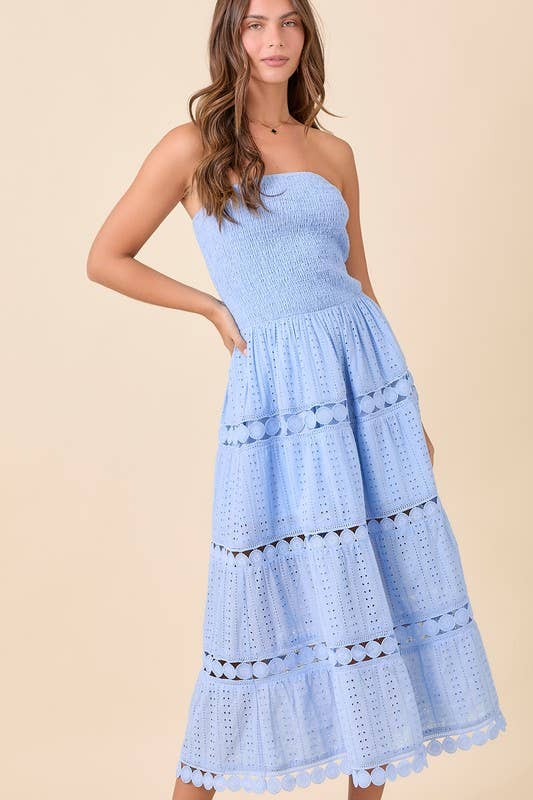 Smocked Eyelet Maxi Dress