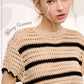 Round Neck Scalloped Edge Short Sleeve Sweater