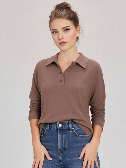 Collared Neck Henley Knit Top - Southern Sassy Boutique