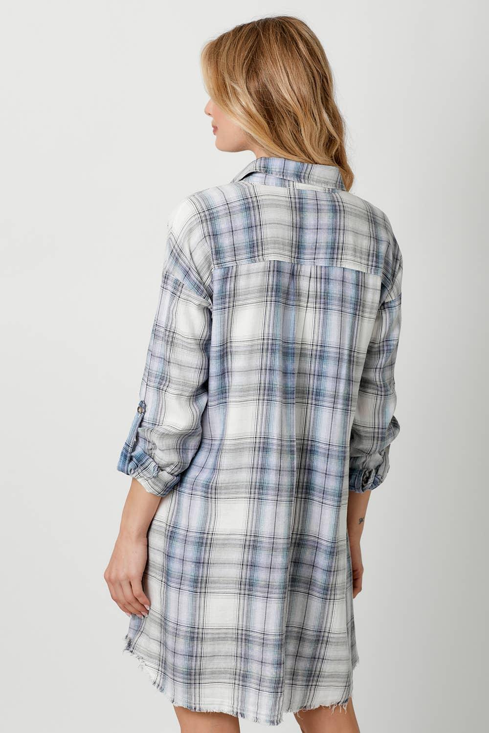 Washed Plaid Shirt Dress - Southern Sassy Boutique