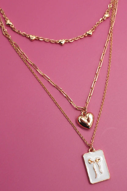 Square Bow & Heart Necklace