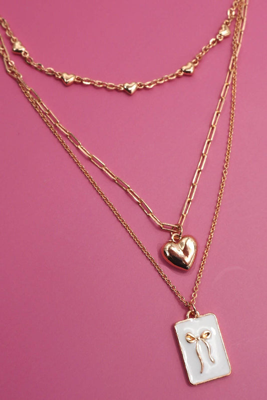 Square Bow & Heart Necklace