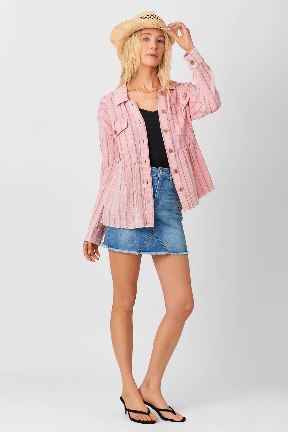 Washed Peplum Jacket - Southern Sassy Boutique