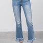 Mid Rise Long Bottom Frayed Crop Flare Jeans
