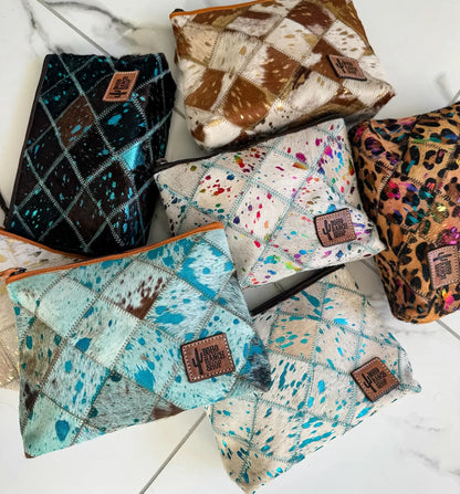 Western Cowhide Makeup Bag Travel - Southern Sassy Boutique
