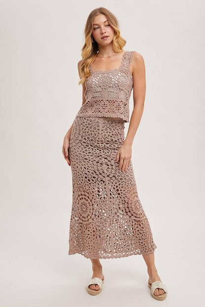 SHEER CROCHET SLEEVELESS SQAURE NECK TOP - Southern Sassy Boutique