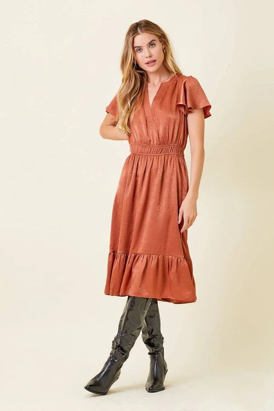 Crushed Satin Midi Dress - Southern Sassy Boutique