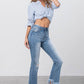 Mid Rise Long Bottom Frayed Crop Flare Jeans