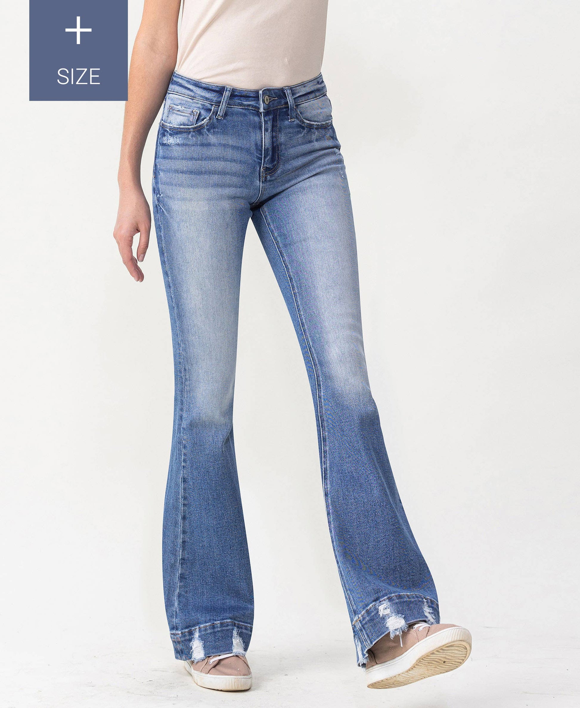 PLUS SIZE MID RISE TROUSER HEM FLARE JEANS - Southern Sassy Boutique