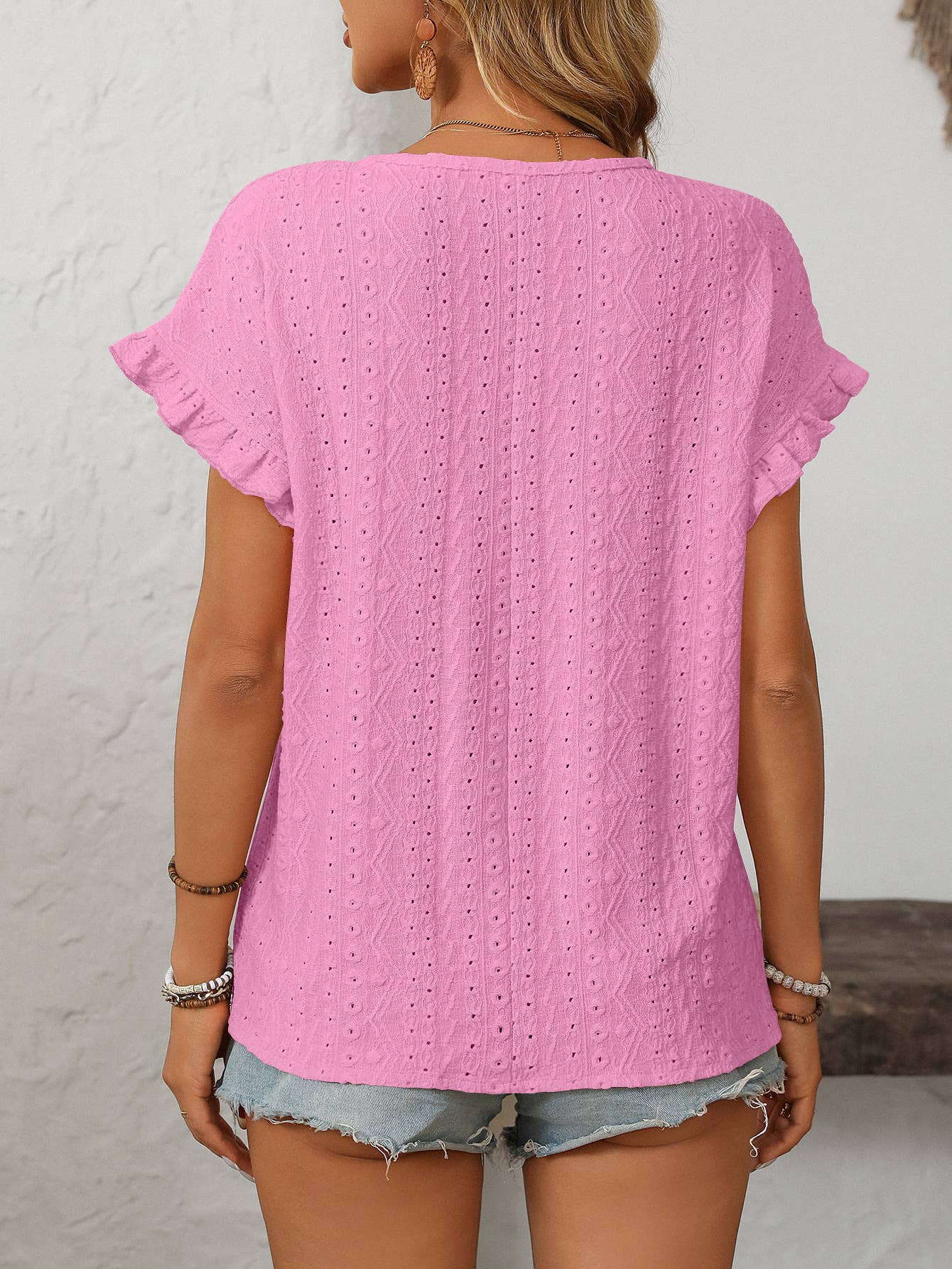 Eyelet Ruffle Short Sleeve Top