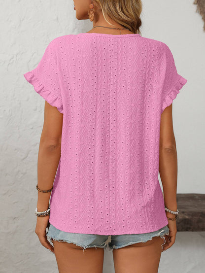 Eyelet Ruffle Short Sleeve Top