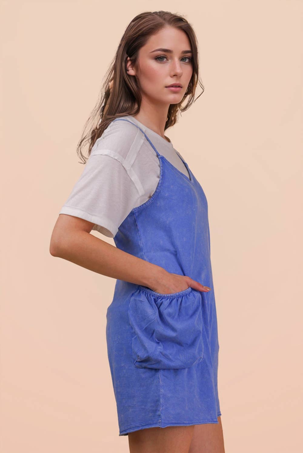Mineral Washed Sleeveless Casual Knit Romper