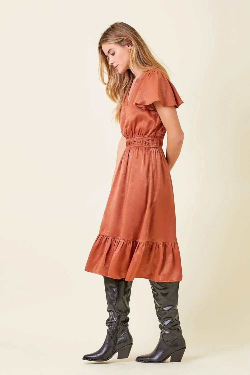 Crushed Satin Midi Dress - Southern Sassy Boutique