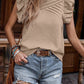 Crinkle Pleated Ruffle Mock Neck Top
