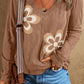 Floral Patchwork V Neck Long Sleeve T Shirt