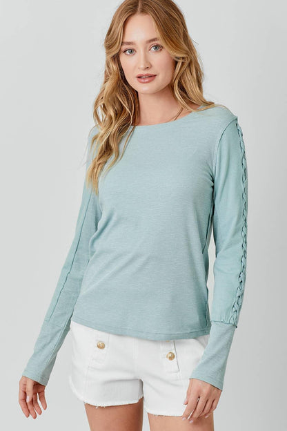 Ribbed Braided Sleeve Top - Southern Sassy Boutique