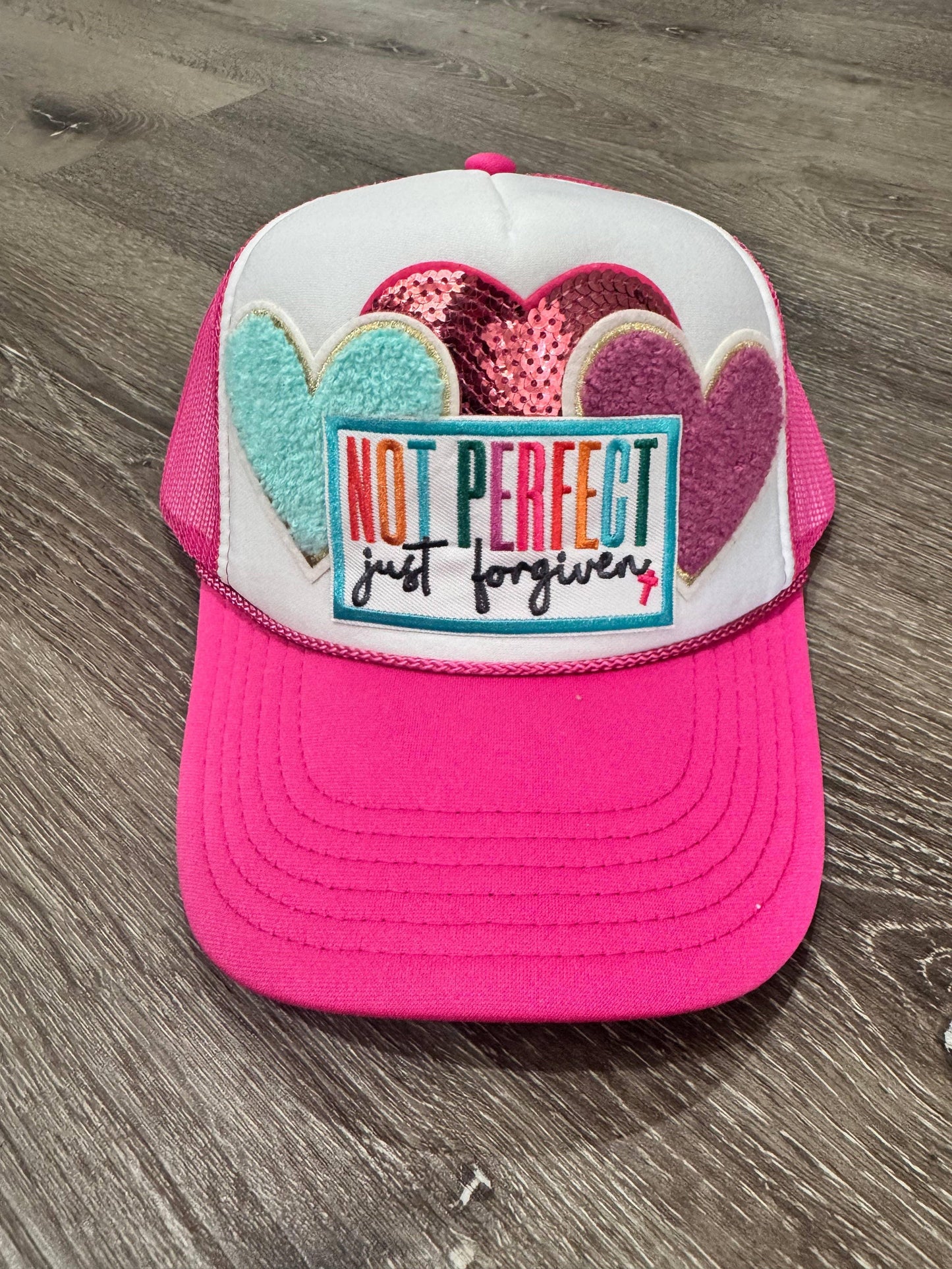 Not Perfect, Just Forgiven Bright Christian Faith Trucker Hat - Southern Sassy Boutique