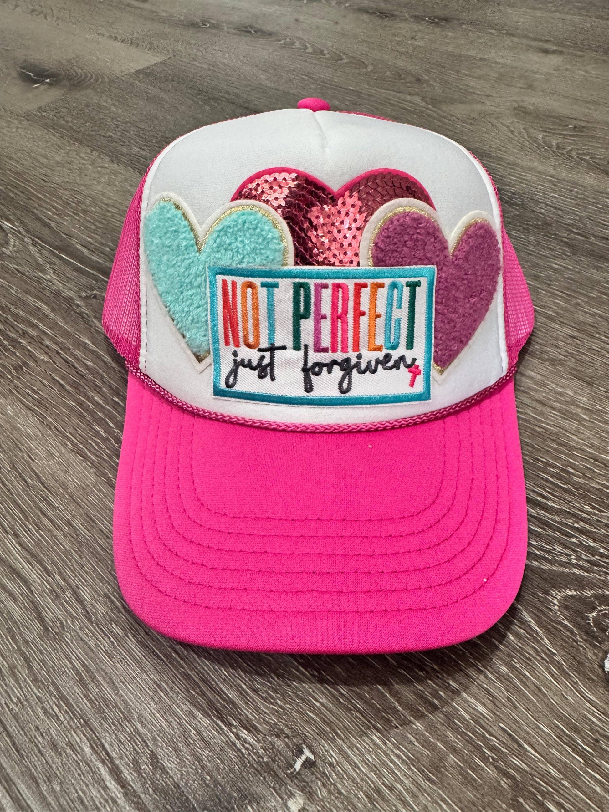 Not Perfect, Just Forgiven Bright Christian Faith Trucker Hat - Southern Sassy Boutique