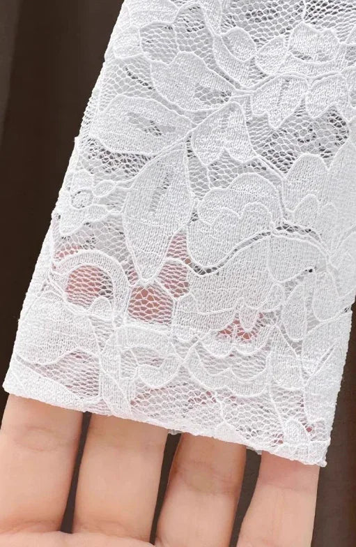 Off the shoulder Sheer Mesh Floral Lace Layering fitted Top - Southern Sassy Boutique