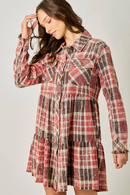 Acid Washed Tiered Coat Dress - Southern Sassy Boutique
