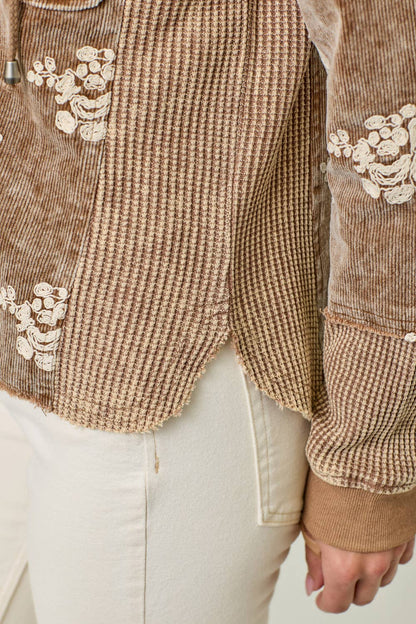 Flower Embroidery Hoodie Jacket